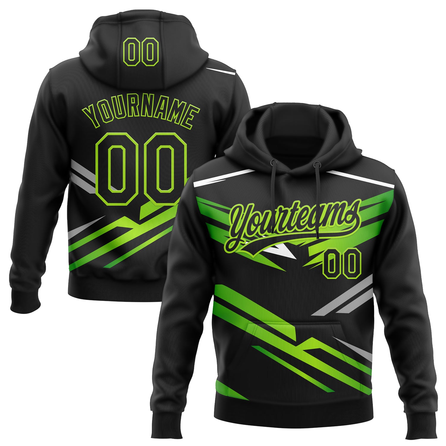 Custom Stitched Black Neon Green-White E-sports Pattern Pullover Sweatshirt Hoodie