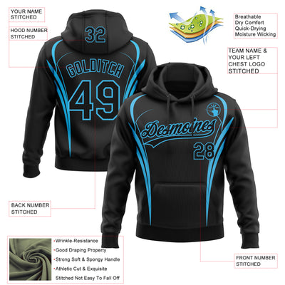 Custom Stitched Black Sky Blue E-sports Pattern Pullover Sweatshirt Hoodie