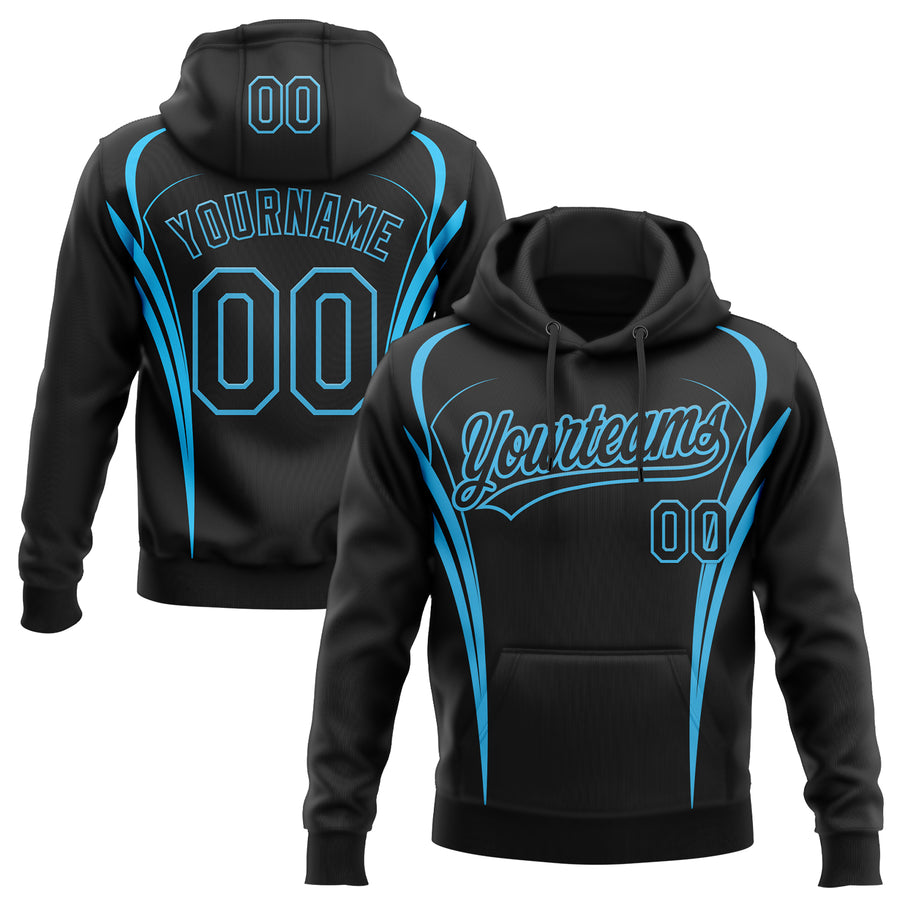 Custom Stitched Black Sky Blue E-sports Pattern Pullover Sweatshirt Hoodie