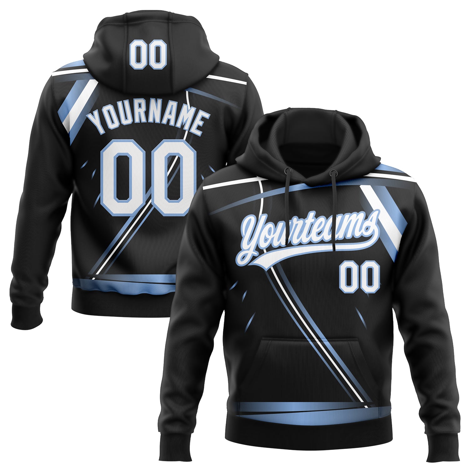 Custom Stitched Black White-Light Blue E-sports Pattern Pullover Sweatshirt Hoodie