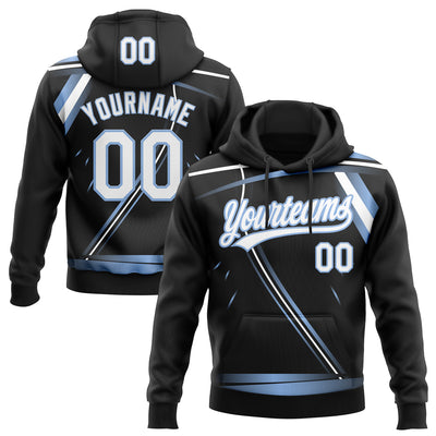 Custom Stitched Black White-Light Blue E-sports Pattern Pullover Sweatshirt Hoodie