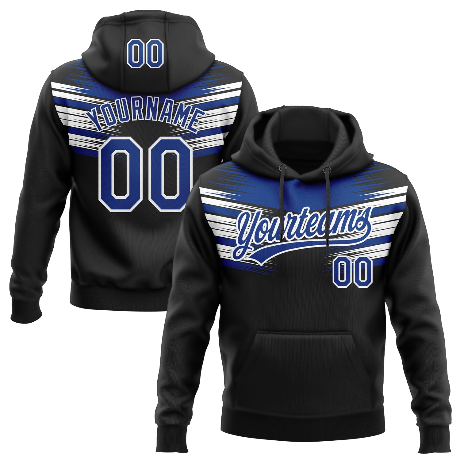 Custom Stitched Black Royal-White E-sports Pattern Pullover Sweatshirt Hoodie