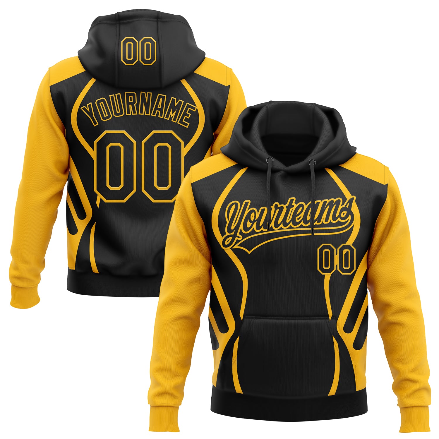 Custom Stitched Black Gold E-sports Pattern Pullover Sweatshirt Hoodie