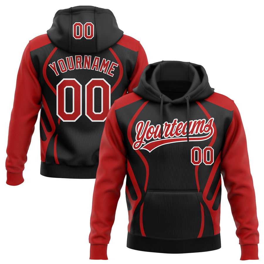 Custom Stitched Black Red-White E-sports Pattern Pullover Sweatshirt Hoodie