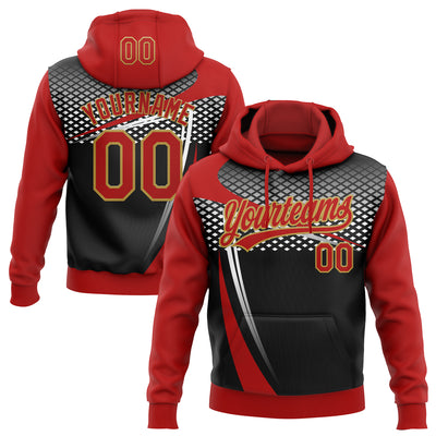Custom Stitched Red Black Old Gold-White E-sports Pattern Pullover Sweatshirt Hoodie