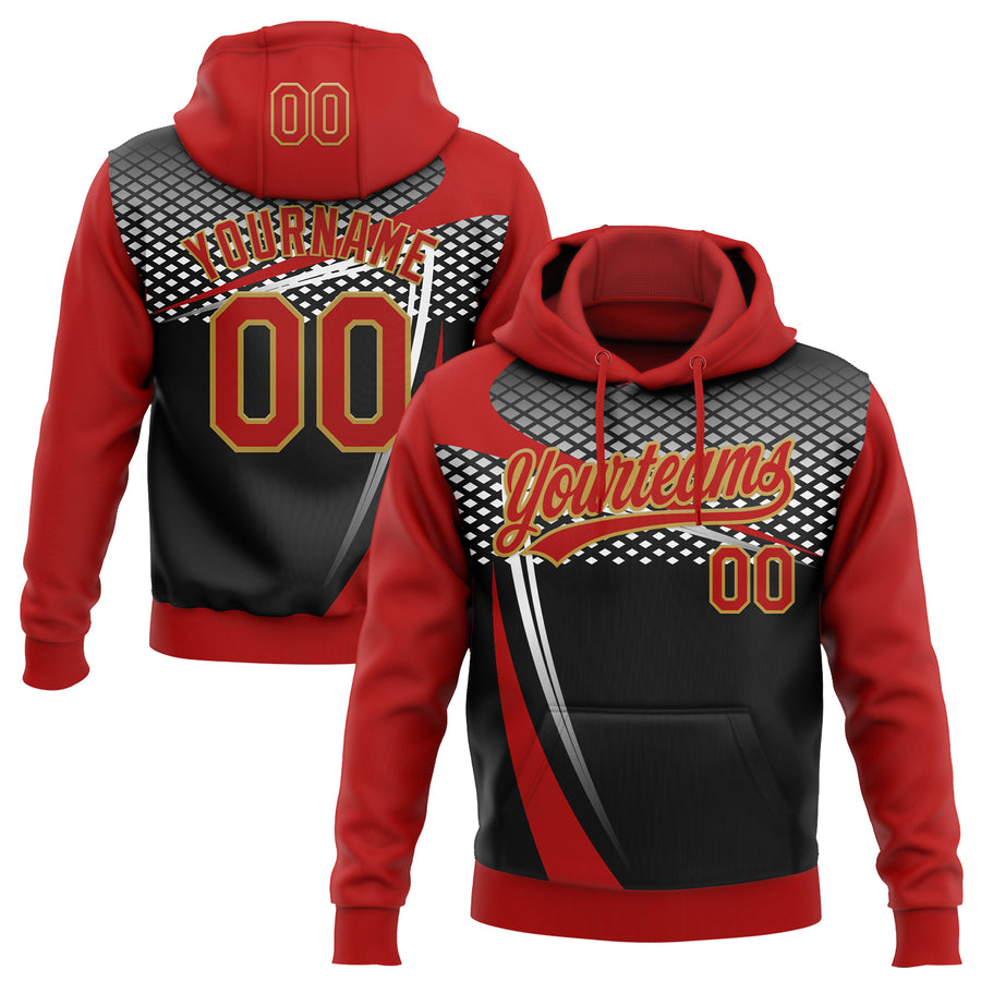 Custom Stitched Red Black Old Gold-White E-sports Pattern Pullover Sweatshirt Hoodie