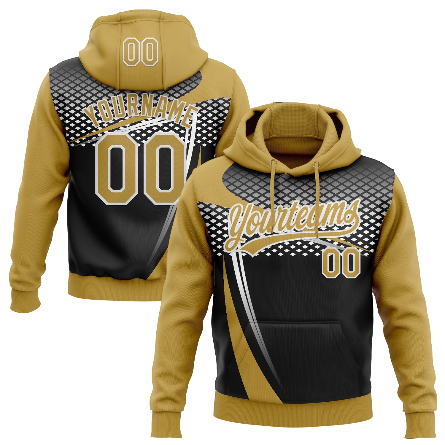 Custom Stitched Old Gold Black-White E-sports Pattern Pullover Sweatshirt Hoodie