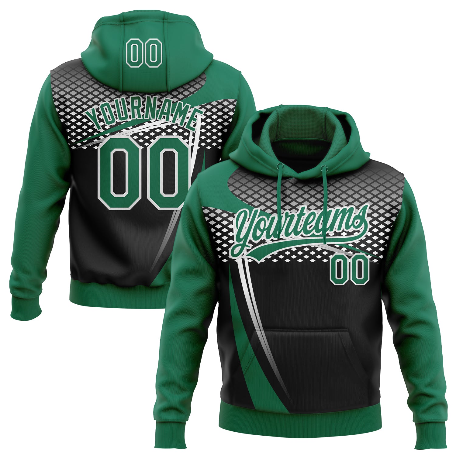 Custom Stitched Kelly Green Black-White E-sports Pattern Pullover Sweatshirt Hoodie