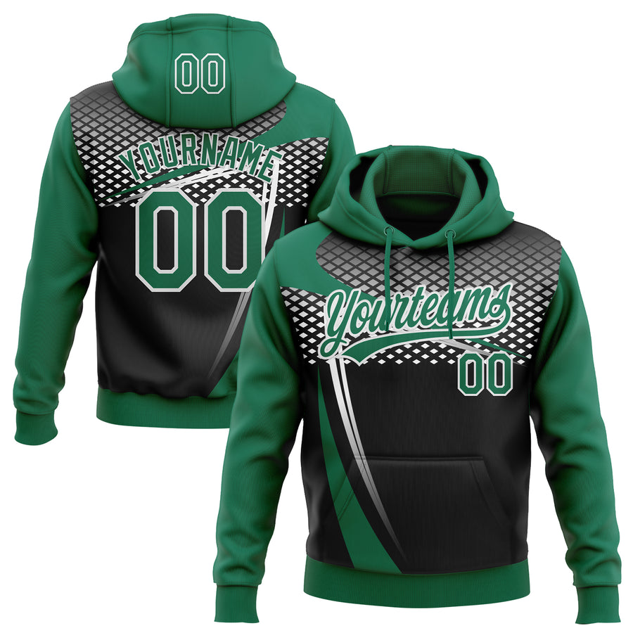 Custom Stitched Kelly Green Black-White E-sports Pattern Pullover Sweatshirt Hoodie