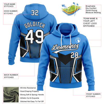 Custom Stitched Powder Blue White-Black E-sports Pattern Pullover Sweatshirt Hoodie