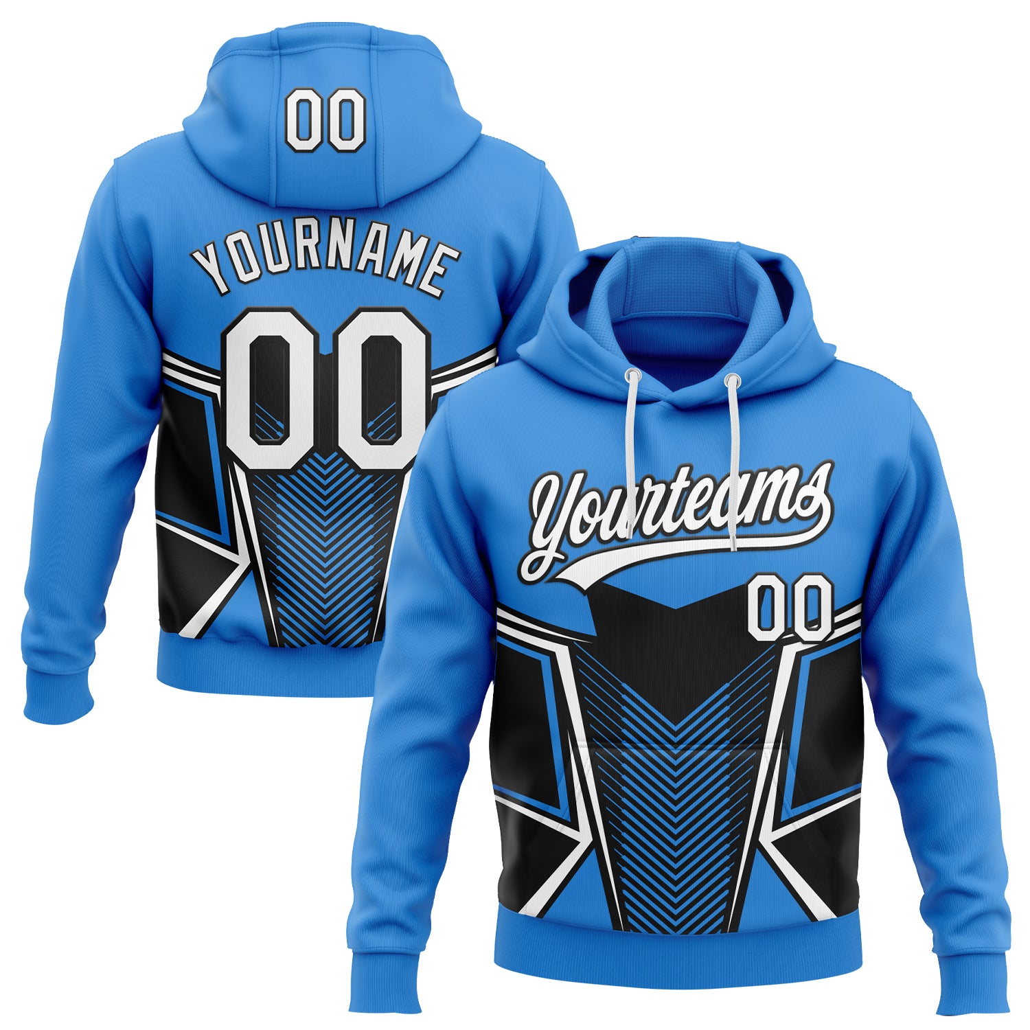 Custom Stitched Powder Blue White-Black E-sports Pattern Pullover Sweatshirt Hoodie