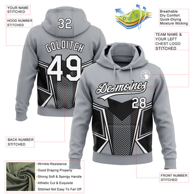 Custom Stitched Gray White-Black E-sports Pattern Pullover Sweatshirt Hoodie