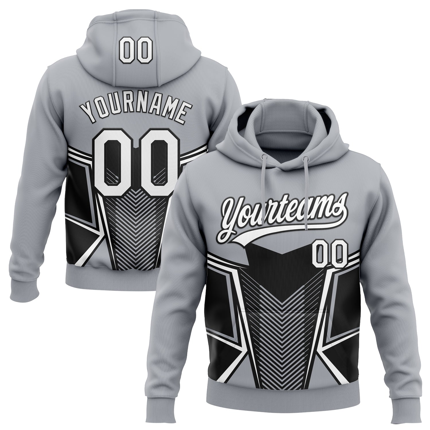 Custom Stitched Gray White-Black E-sports Pattern Pullover Sweatshirt Hoodie