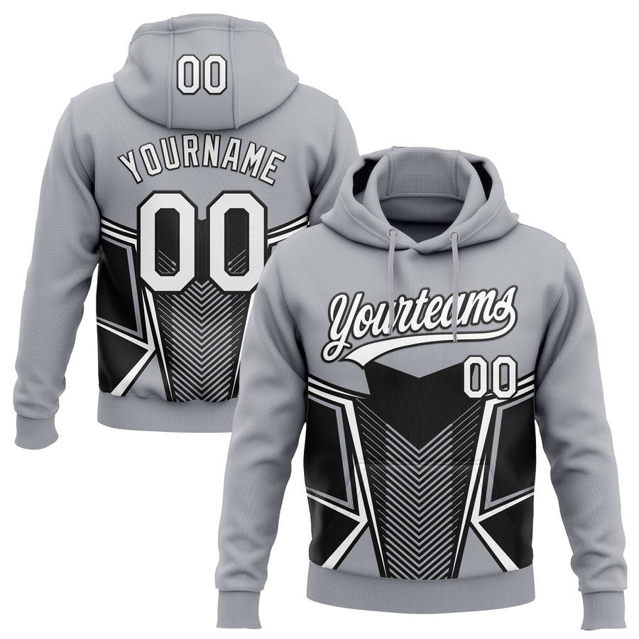Custom Stitched Gray White-Black E-sports Pattern Pullover Sweatshirt Hoodie