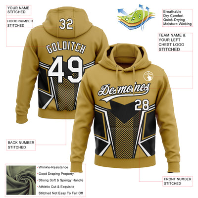 Custom Stitched Old Gold White-Black E-sports Pattern Pullover Sweatshirt Hoodie