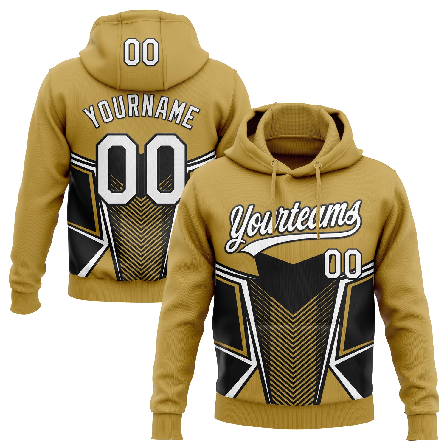 Custom Stitched Old Gold White-Black E-sports Pattern Pullover Sweatshirt Hoodie