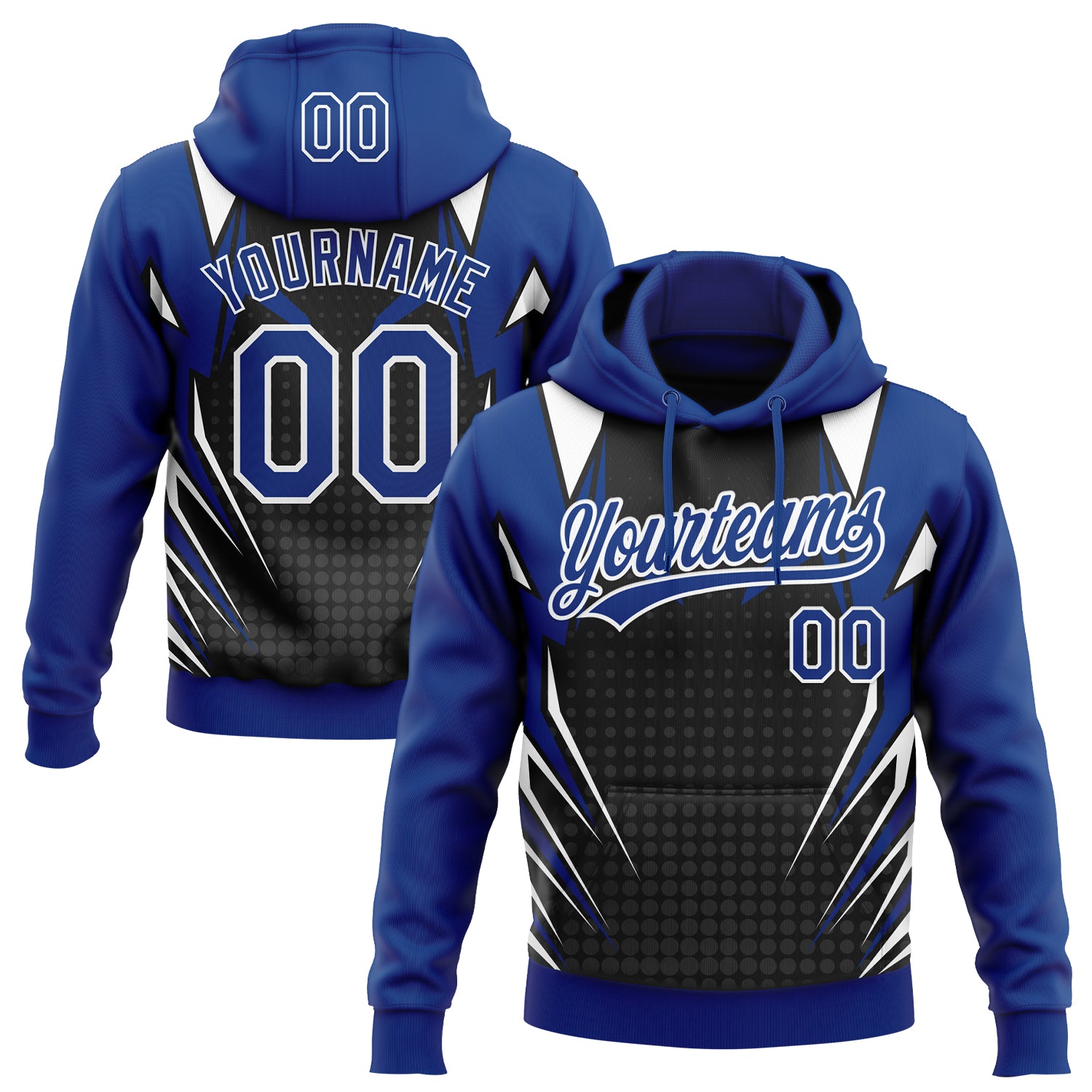 Custom Stitched Royal Black-White E-sports Pattern Pullover Sweatshirt Hoodie