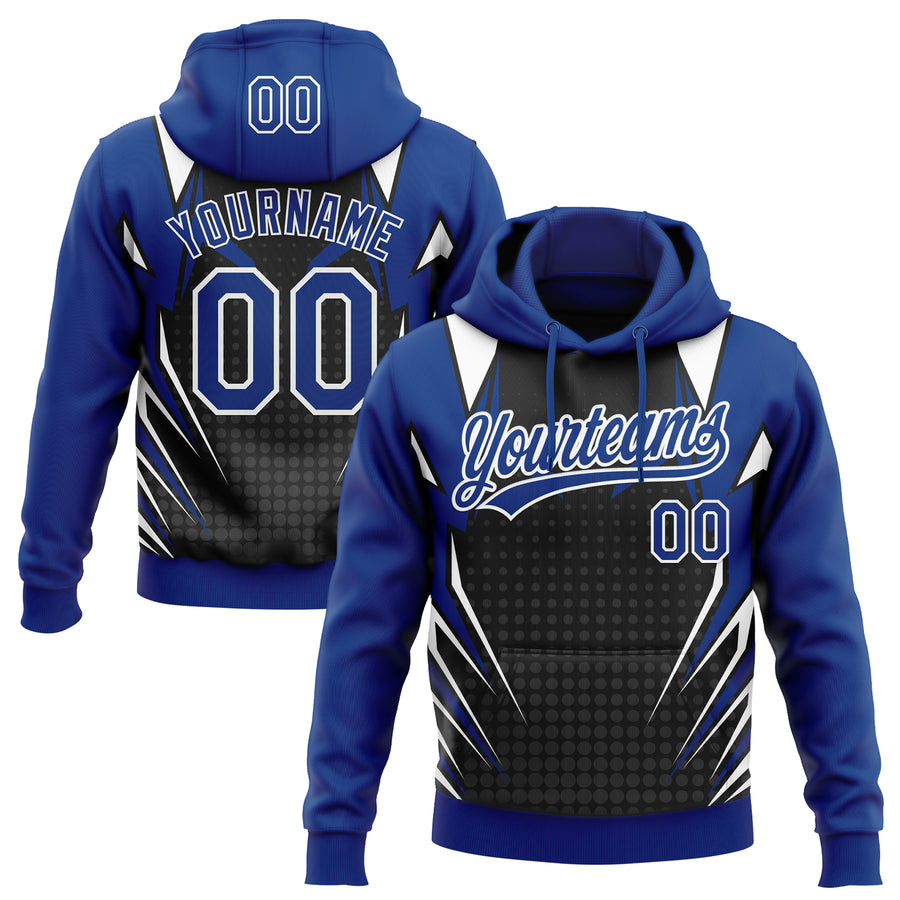Custom Stitched Royal Black-White E-sports Pattern Pullover Sweatshirt Hoodie