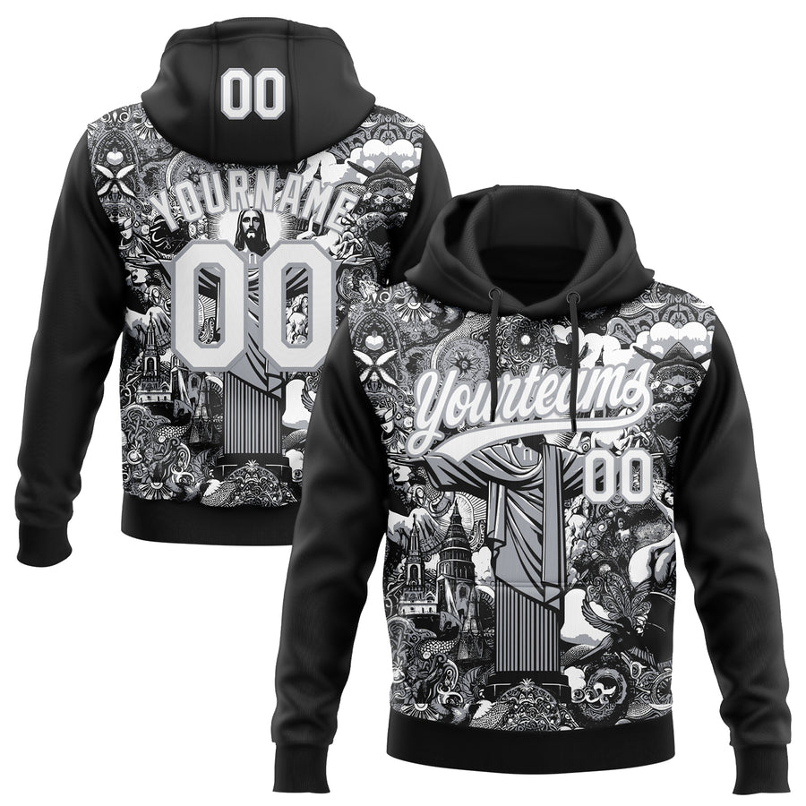 Custom Stitched Black White-Gray Religion Jesus Christ Pullover Sweatshirt Hoodie