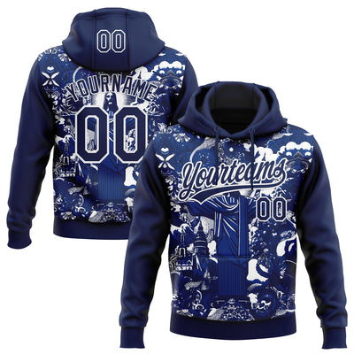 Custom Stitched Navy Royal-White Religion Jesus Christ Pullover Sweatshirt Hoodie