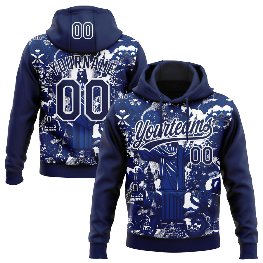 Custom Stitched Navy Royal-White Religion Jesus Christ Pullover Sweatshirt Hoodie