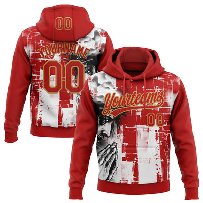 Custom Stitched Red Old Gold Black-White Religion Jesus Christ Pullover Sweatshirt Hoodie