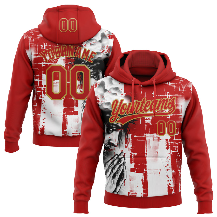 Custom Stitched Red Old Gold Black-White Religion Jesus Christ Pullover Sweatshirt Hoodie