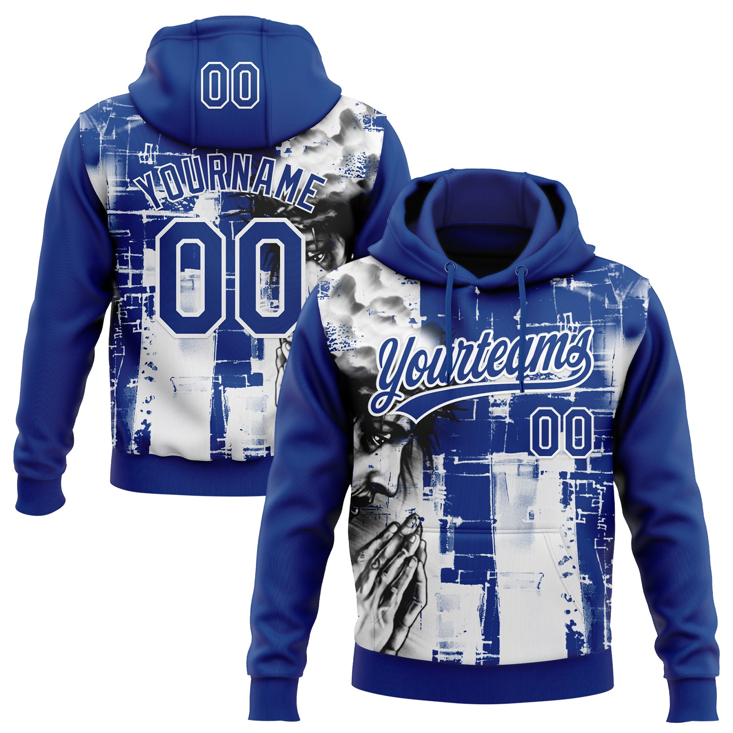 Custom Stitched Royal Black-White Religion Jesus Christ Pullover Sweatshirt Hoodie