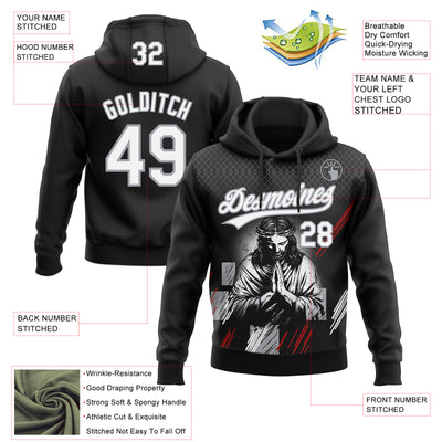 Custom Stitched Black White Gray-Red Religion Jesus Christ Pullover Sweatshirt Hoodie