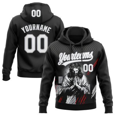 Custom Stitched Black White Gray-Red Religion Jesus Christ Pullover Sweatshirt Hoodie