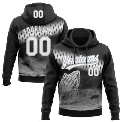 Custom Stitched Black White-Gray Religion Praying Hands Pullover Sweatshirt Hoodie