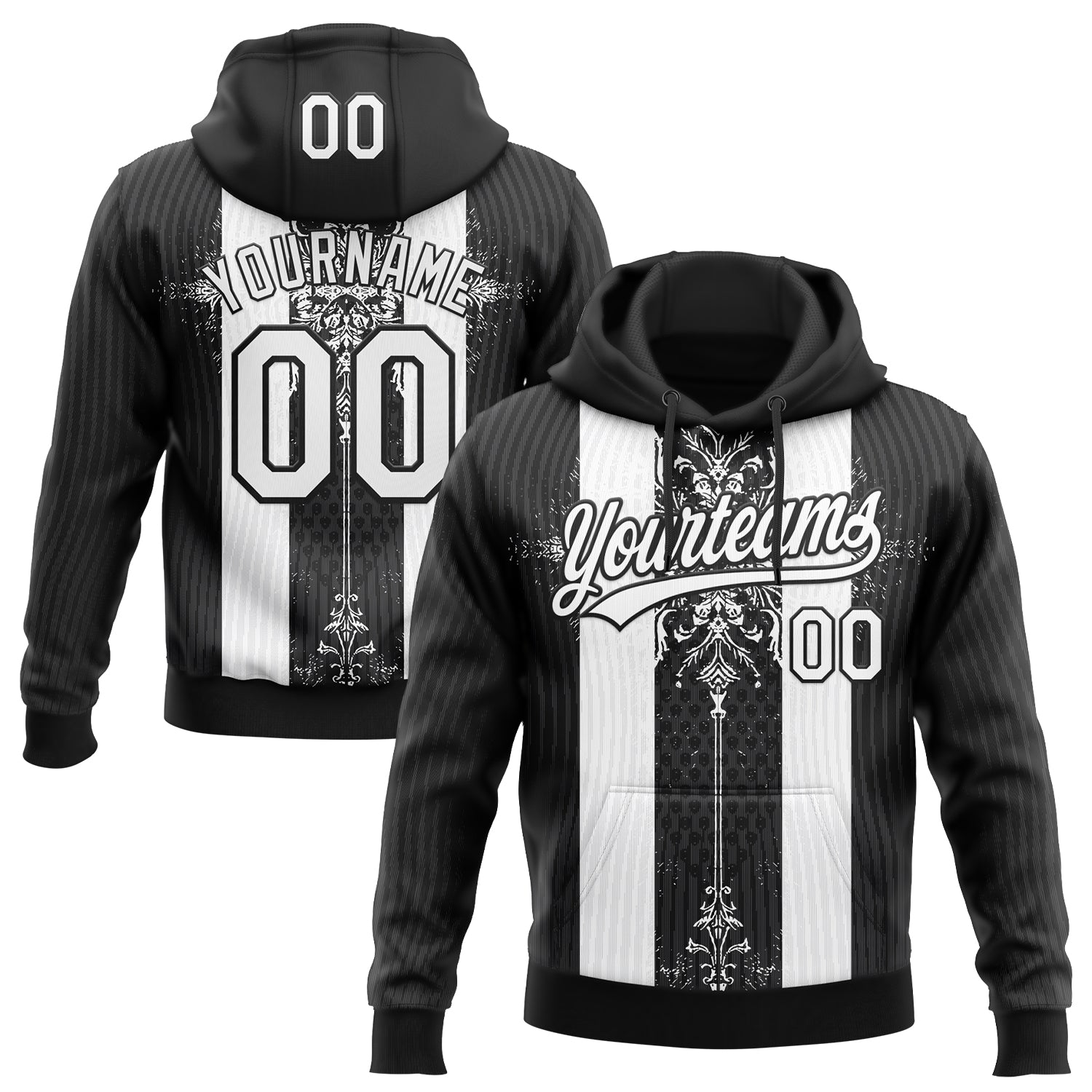 Custom Stitched Black White Retro Medieval Pullover Sweatshirt Hoodie