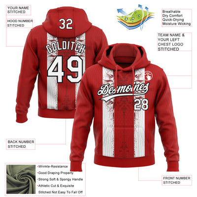 Custom Stitched Red White-Black Retro Medieval Pullover Sweatshirt Hoodie
