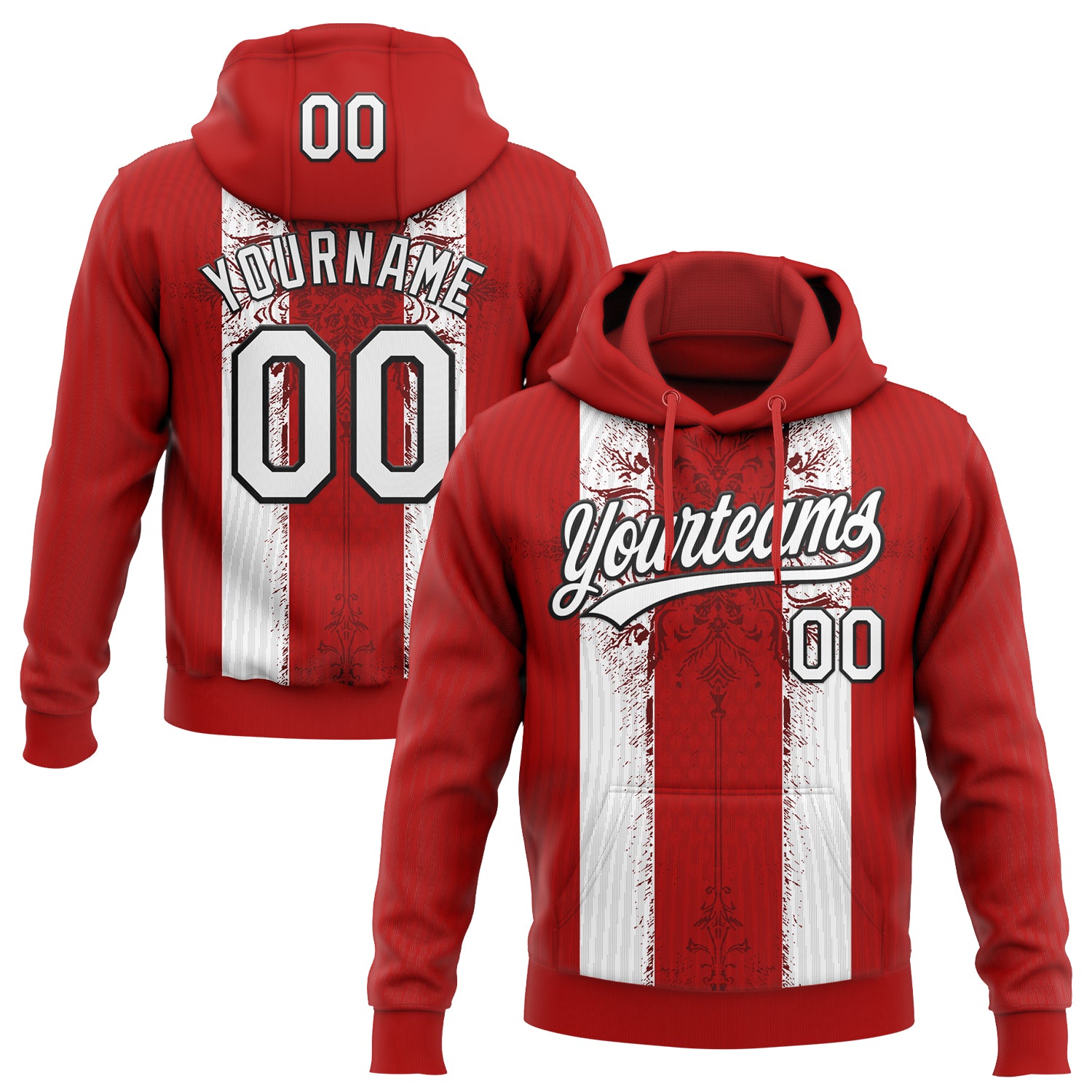Custom Stitched Red White-Black Retro Medieval Pullover Sweatshirt Hoodie
