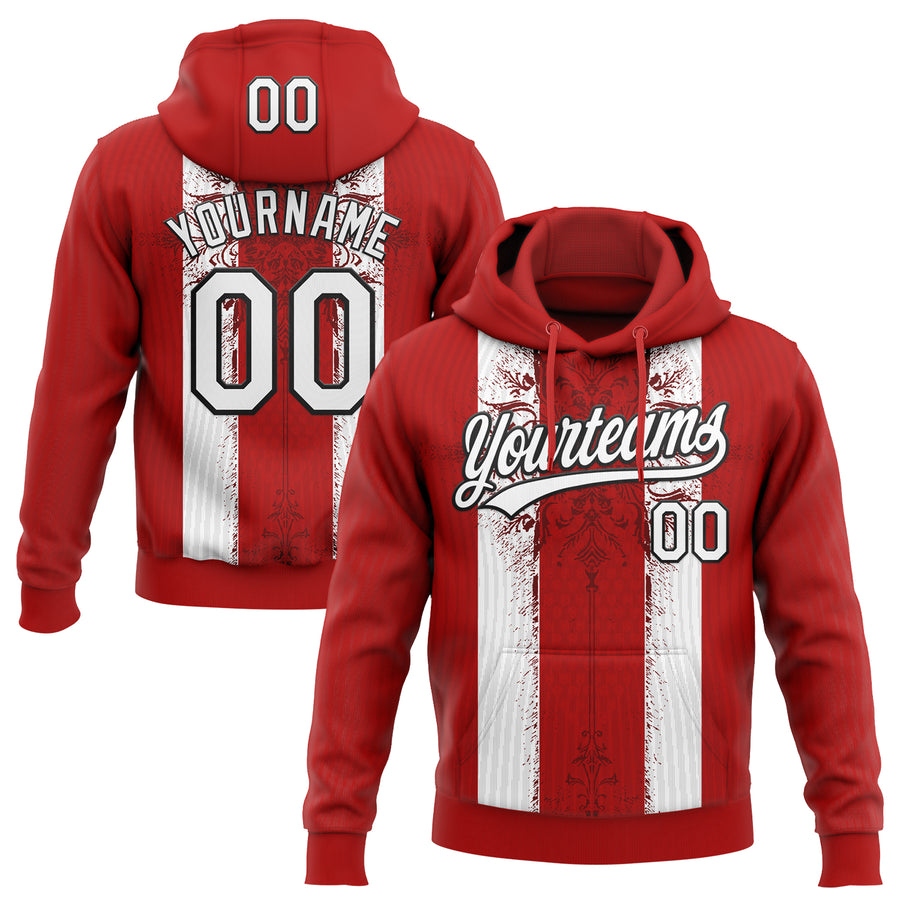Custom Stitched Red White-Black Retro Medieval Pullover Sweatshirt Hoodie