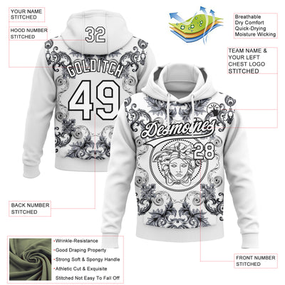 Custom Stitched White Black Medusa Pullover Sweatshirt Hoodie