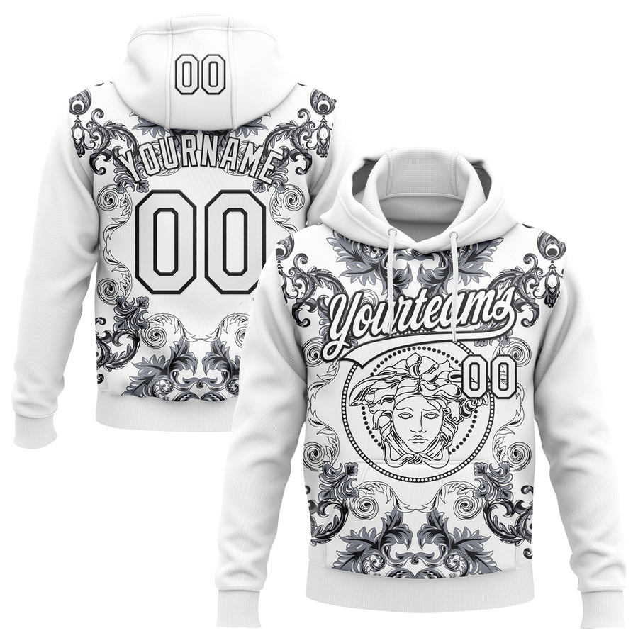 Custom Stitched White Black Medusa Pullover Sweatshirt Hoodie