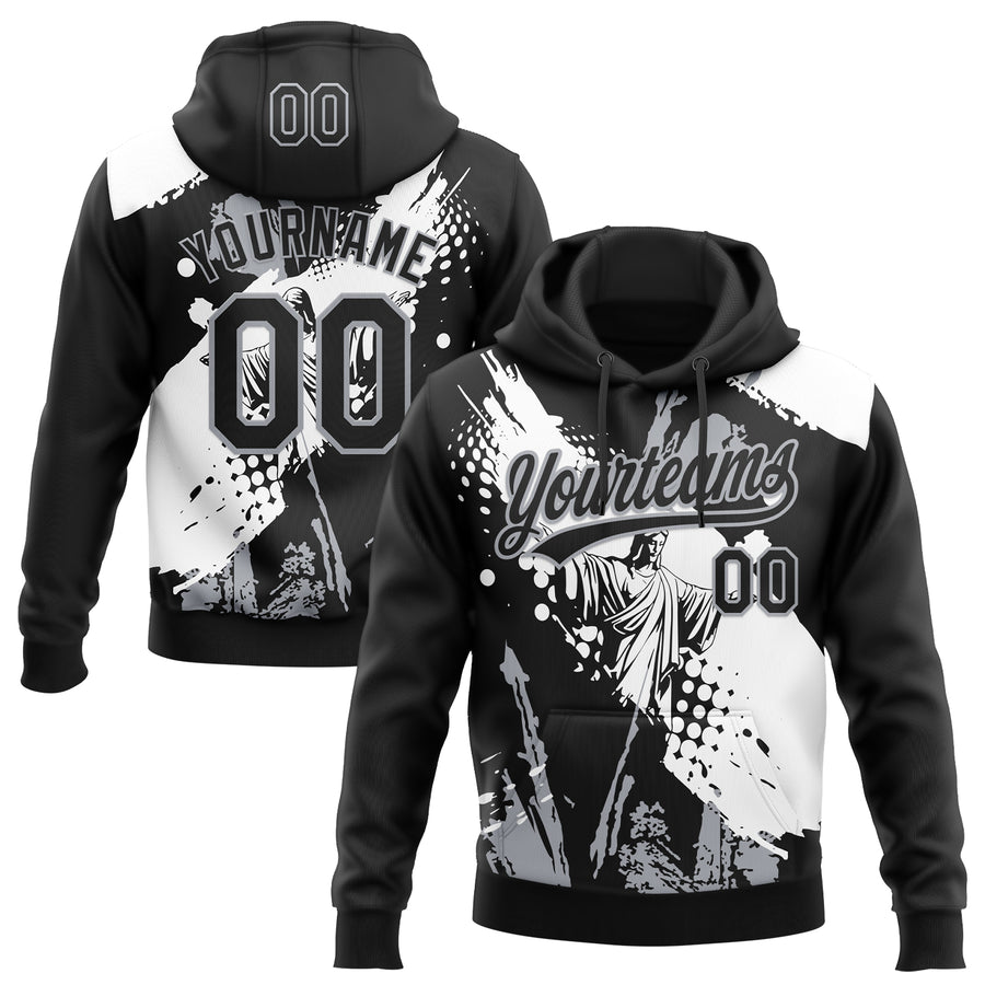 Custom Stitched Black White-Gray Religion Jesus Christ Pullover Sweatshirt Hoodie