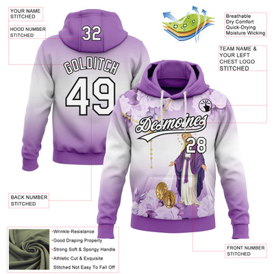 Custom Stitched Medium Purple White-Black Religion The Virgin Mary Pullover Sweatshirt Hoodie
