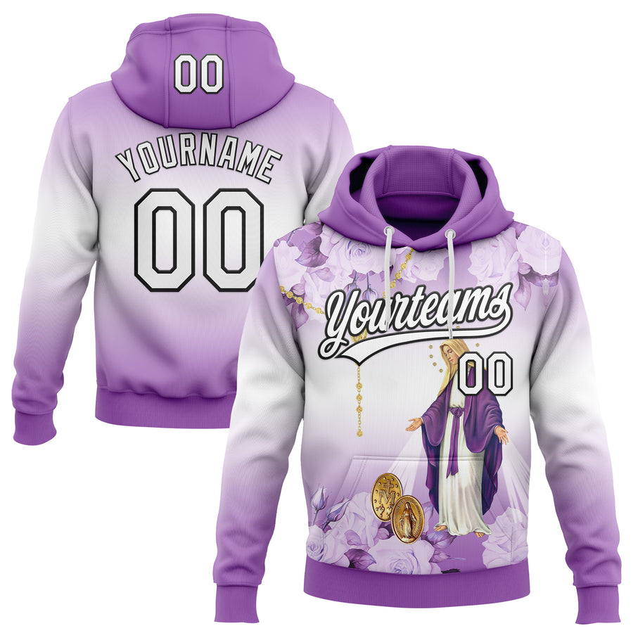Custom Stitched Medium Purple White-Black Religion The Virgin Mary Pullover Sweatshirt Hoodie