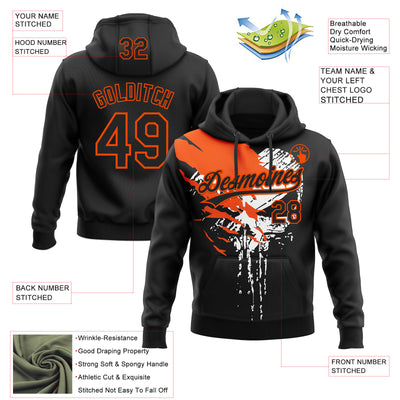 Custom Stitched Black Orange-White Skull Pattern Pullover Sweatshirt Hoodie