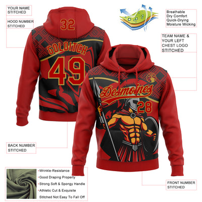 Custom Stitched Red Black-Old Gold Knight Pattern Pullover Sweatshirt Hoodie