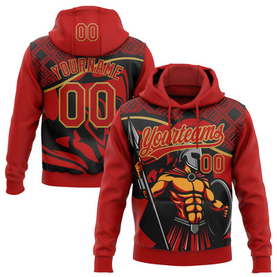 Custom Stitched Red Black-Old Gold Knight Pattern Pullover Sweatshirt Hoodie