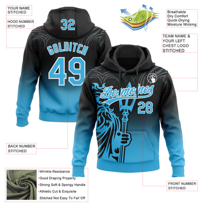 Custom Stitched Black Sky Blue-White Knight Pattern Pullover Sweatshirt Hoodie