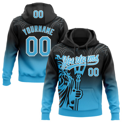 Custom Stitched Black Sky Blue-White Knight Pattern Pullover Sweatshirt Hoodie