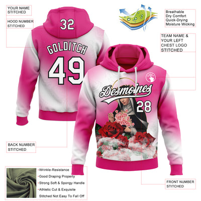 Custom Stitched Hot Pink White-Black Religion The Virgin Mary Pullover Sweatshirt Hoodie