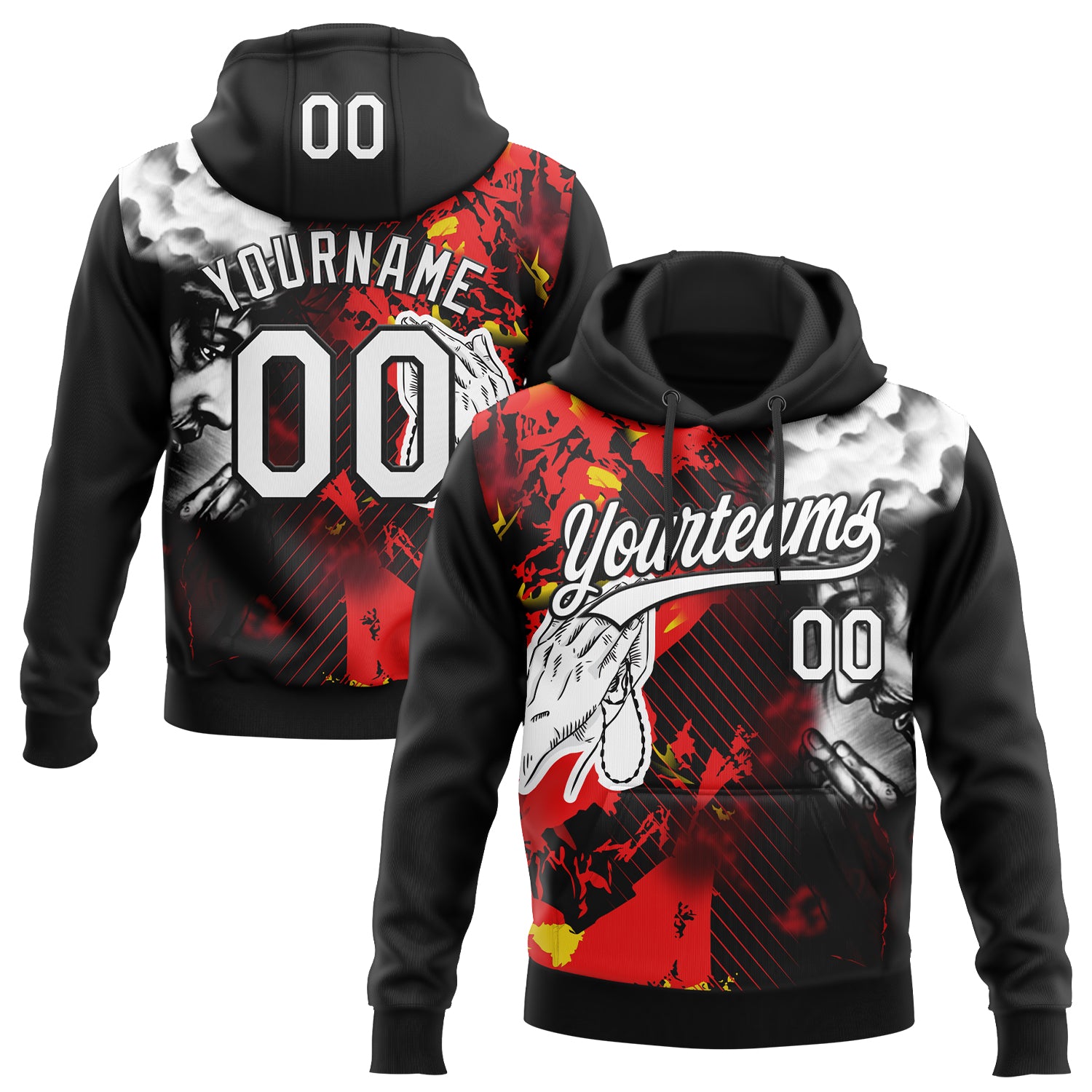 Custom Stitched Black White-Fire Red Religion Praying Hands Pullover Sweatshirt Hoodie
