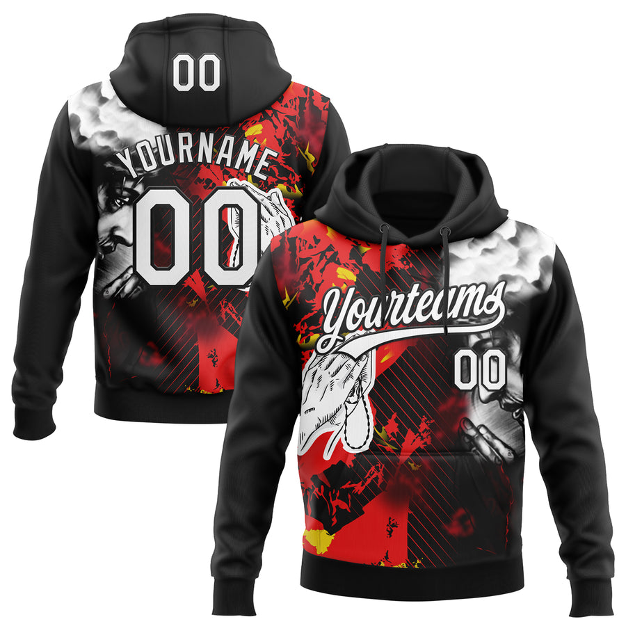 Custom Stitched Black White-Fire Red Religion Praying Hands Pullover Sweatshirt Hoodie