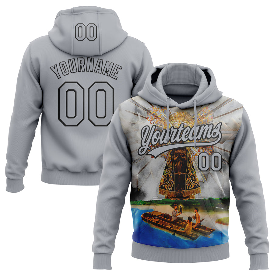 Custom Stitched Gray Black Our Lady Of Aparecida Pullover Sweatshirt Hoodie