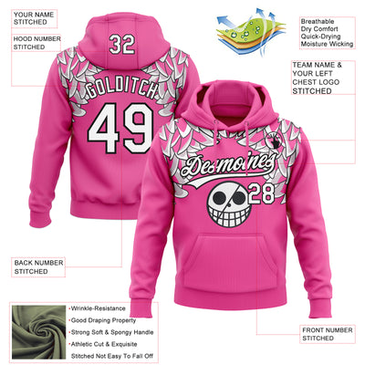 Custom Stitched Pink White-Black Skull Pattern Pullover Sweatshirt Hoodie